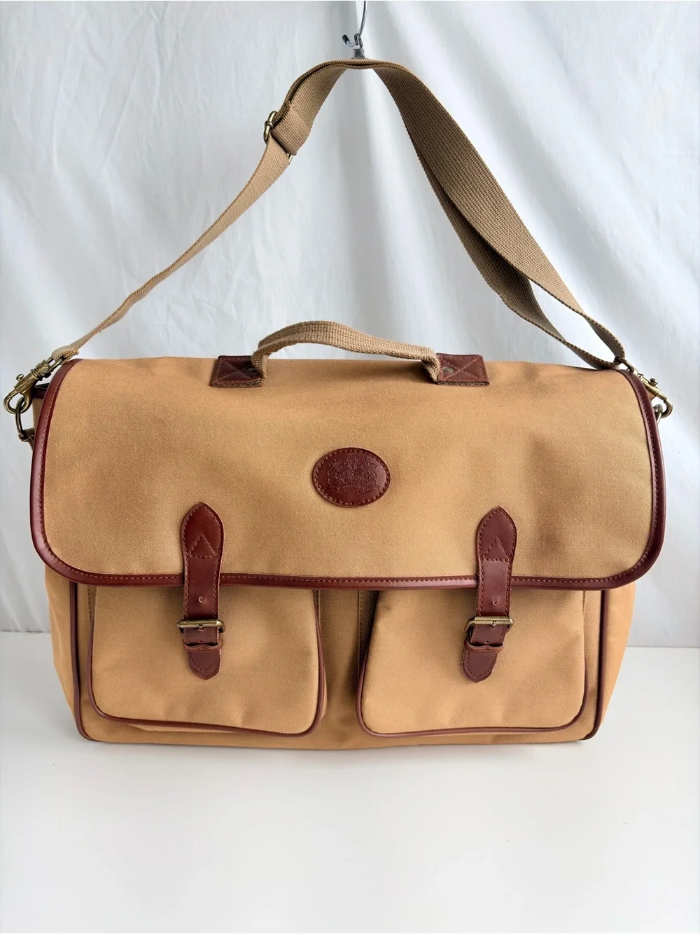 Messenger Safari Bag Tan Canvas Brown Leatherette Straps